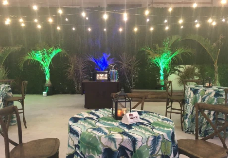 SoFlo Main Event Productions prepared a stage with lights and chairs for corporate events